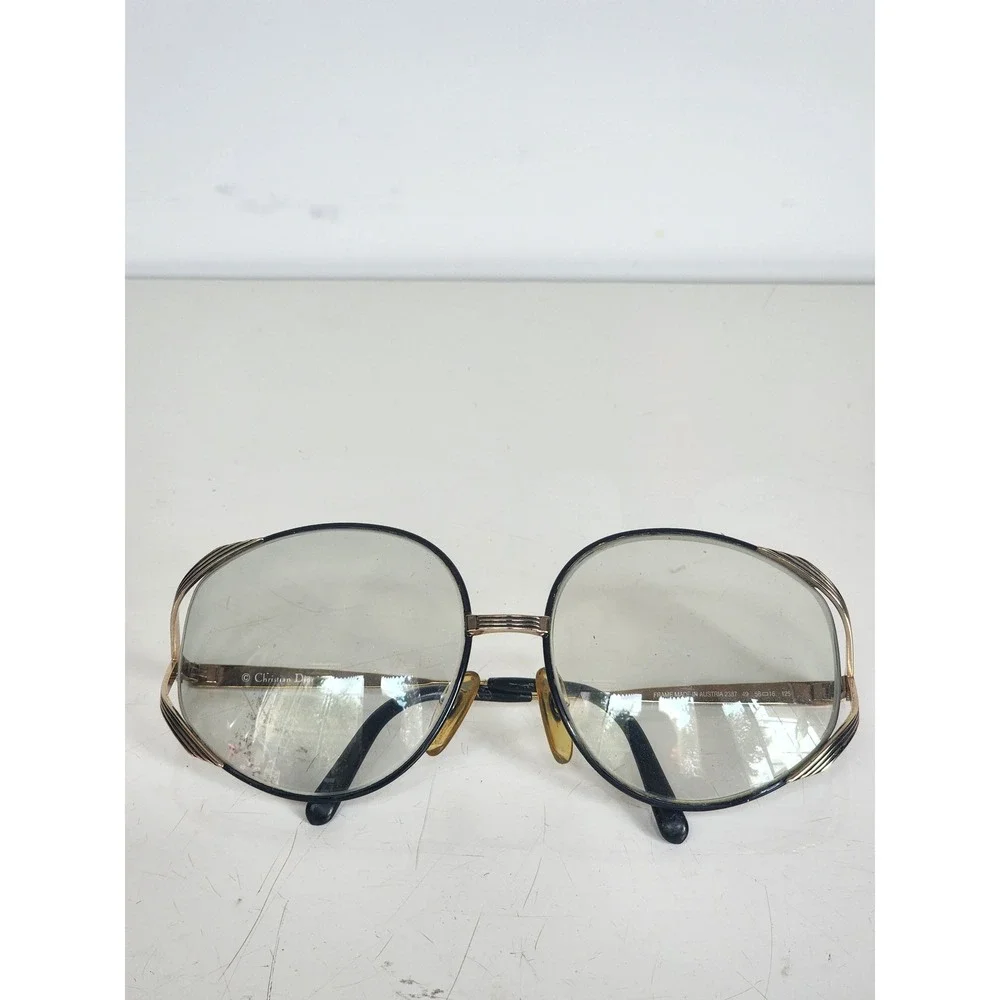 Christian Dior 2387 Vintage Oversized Gold Black Eyeglass Frames Austria 58-16